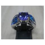 Sterling Silver Amethyst Synthetic Opal Ring See