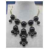 Vtg Black Bead Chandelier Necklace