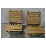 Two Foldable Wooden Outdoor Lounge Chairs
