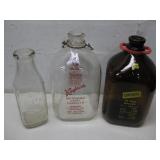 Three Vtg Glass Dairy Bottles See Info