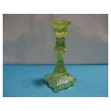 10' Vtg Lime Green Pressed Glass Candlestick
