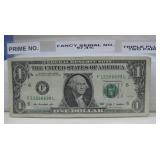 (1) One Dollar Fancy Serial Number 97.4% -See Info
