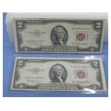 Two 1953 Red Seal Two Dollar Banknotes/ Dollars