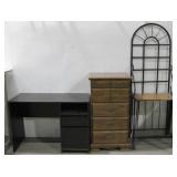 Metal Bakers Rack, 5-Drawer Dresser, & Desk See