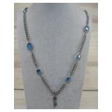Vtg Avon Blue Glass Necklace Silvertone