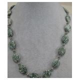 Mottled Green & White Gemstone Beaded Necklace