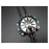 Vtg. SW Inlaid Sunface Bolo Tie Sterling