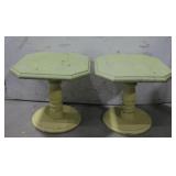 Set Of Two Vtg Wooden Pedestal Side Tables