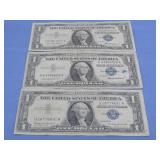 (3) 1957 One Dollar Silver Certificates