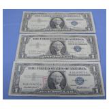 (3) 1957 One Dollar Silver Certificates