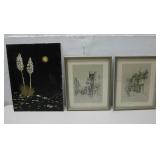 Tom Kocher Painting & (2) Framed Vtg Prints See