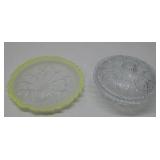 Vtg Candy Dish & Yellow Glass Rimmed Plate