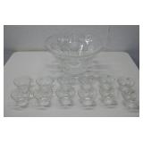 Vtg Clear Glass Punch Bowl & Cups