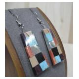SW Theme Checkerboard Mosaic Inlay Dangle Earrings