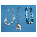 Two Beaded Necklaces & Silver Tone Necklace