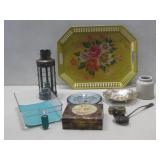 Floral Platter, Vtg Trinket Box, Lantern & More