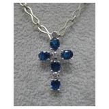 SS Classic Gemstone Cross Pendant w/ Chain See Inf