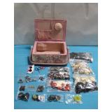 Assorted Buttons & Vtg Sewing Box W/ Music Box