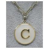 White Enamel 'C' Pendant Necklace & Chain