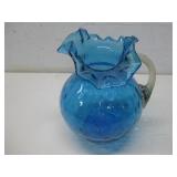Vtg Fenton Blue Glass Thumbprint Pitcher