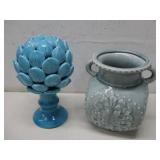 Ceramic Turquoise Pine Cone & Embossed Vase
