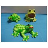 Three Decorative Ceramic Frogs Largest 8.5' x 5'
