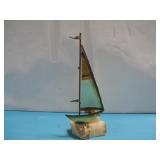 Vtg Metal Boat Figurine 9.5' Tall