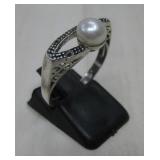 S.S Hallmarked Genuine Pearl Marcasite Ring