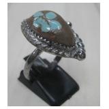 S.S. SW Hallmarked Spiderweb #8 Turquoise Ring
