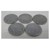 (5) Assorted Buffalo Nickels
