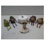 Four Resin Fruit Figurines, Ceramic Pumpkin See