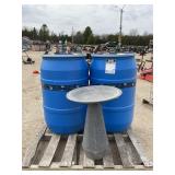 Plastic Barrels and Bird Bath