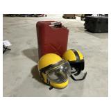 Vintage Snowmobile Helmets And Jerry Can