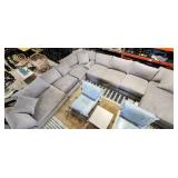 6PC GREY CORDOUROY FABRIC MODULAR SECTIONAL SOFA