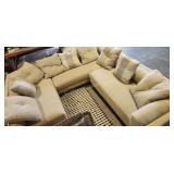 3PC BEIGE FABRIC WOOD TRIM SECTIONAL SOFA RETAIL