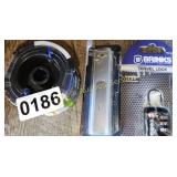 TRAVEL LOCK, SCRAPER BLADES & WEEDEATER STRING