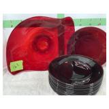 12 Red Plates/ Serving Platter