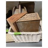 Wicker basket w/ wood boxes & goose