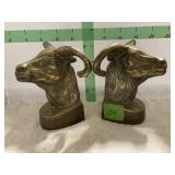 PAIR OF BRASS RAM HEAD BOOKENDS