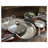 VARIOUS FRY PANS AND POTS
