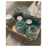 6-2 QUART GREEN JARS & 2-1 QUART GREEN JARS