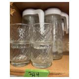 4 JUICE PITCHERS & 4 GLASSES