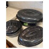 3 ENAMEL WARE ROASTERS