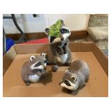 3 SMALL YARD ART RACCOONS