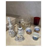 GLASS BOWL W/LID, SALT & PEPPER SHAKERS
