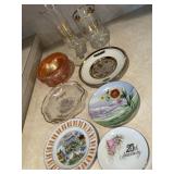 CARNIVAL GLASS BOWL & DECORATIVE PLATES