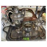 Silver Set, Tray, Coffee Pot , Cream & Sugar