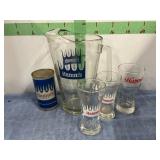 Hamms Pitcher - small chip & several glasses