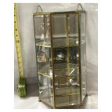 MINITURE CURIO CABINET BRASS AND GLASS