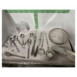 CRYSTAL VASES AND BOWLS & MISC SILVERWARE
